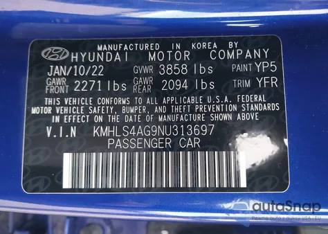 2022 Hyundai Elantra Sel from USA, damaged, VIN KMHLS4AG9NU313697